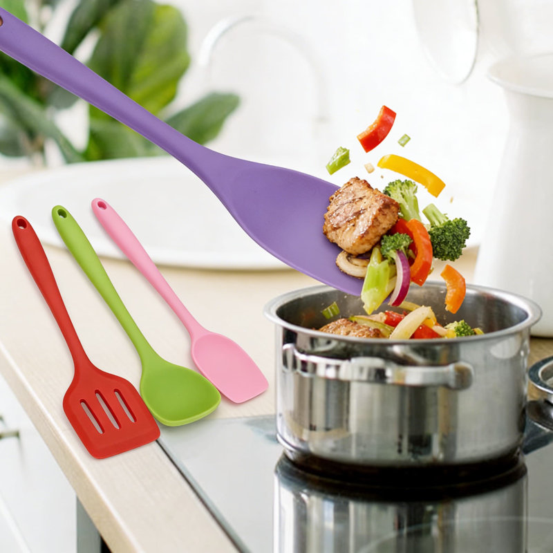 Ensemble d'ustensiles de cuisine en silicone 14 pièces avec porte-ustensiles de cuisine anti-égratignures résistant à la chaleur comprenant une spatule, une cuillère, un turner, un fouet, des pinces et des ustensiles de cuisine allant au lave-vaisselle