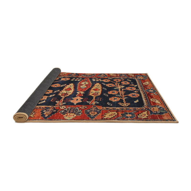 Tapis traditionnel rouge / noir, Rond 7 pi