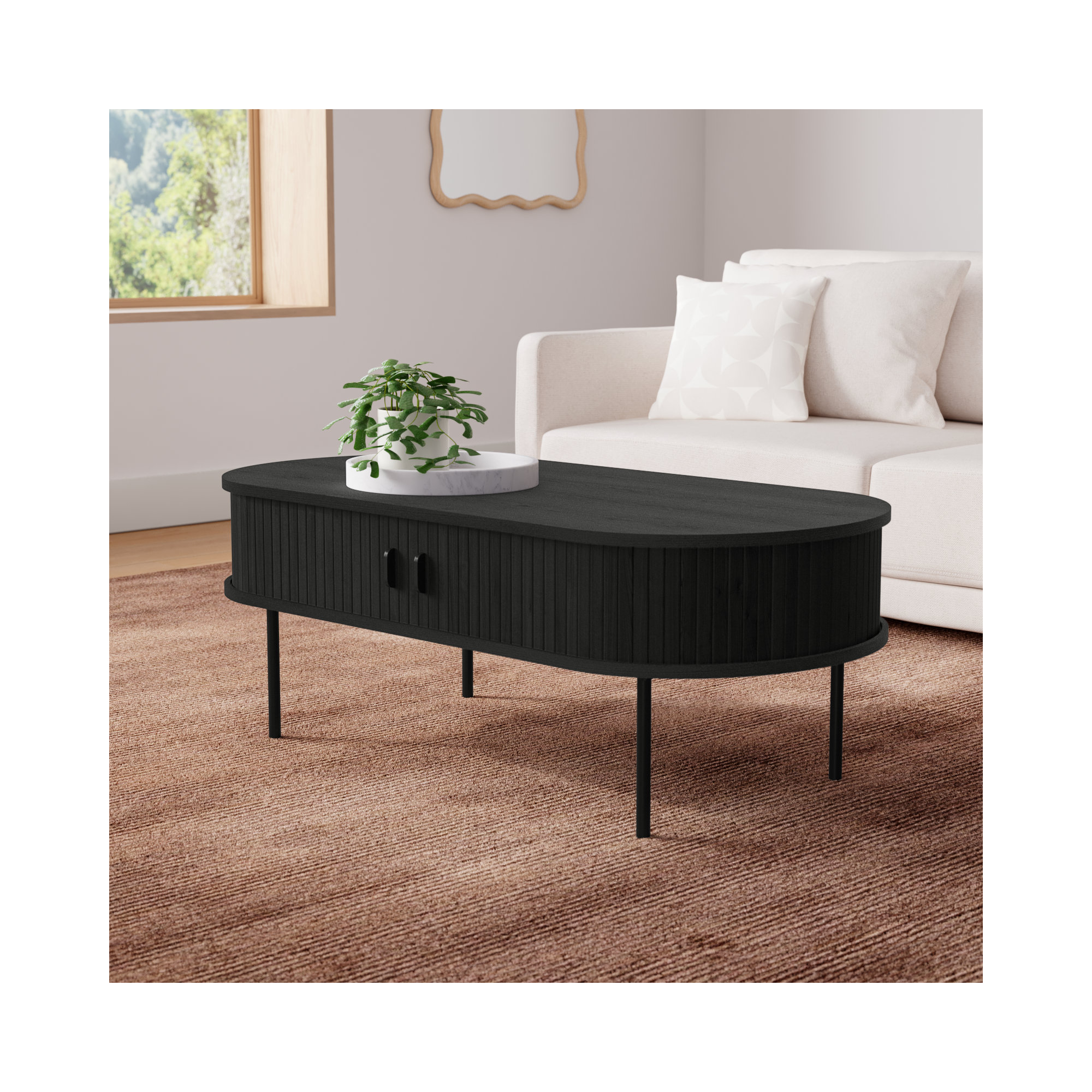 Iris Coffee Table, Black Oak