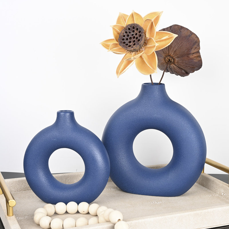 Elsia 3 Piece Handmade Ceramic Table Vase, Blue