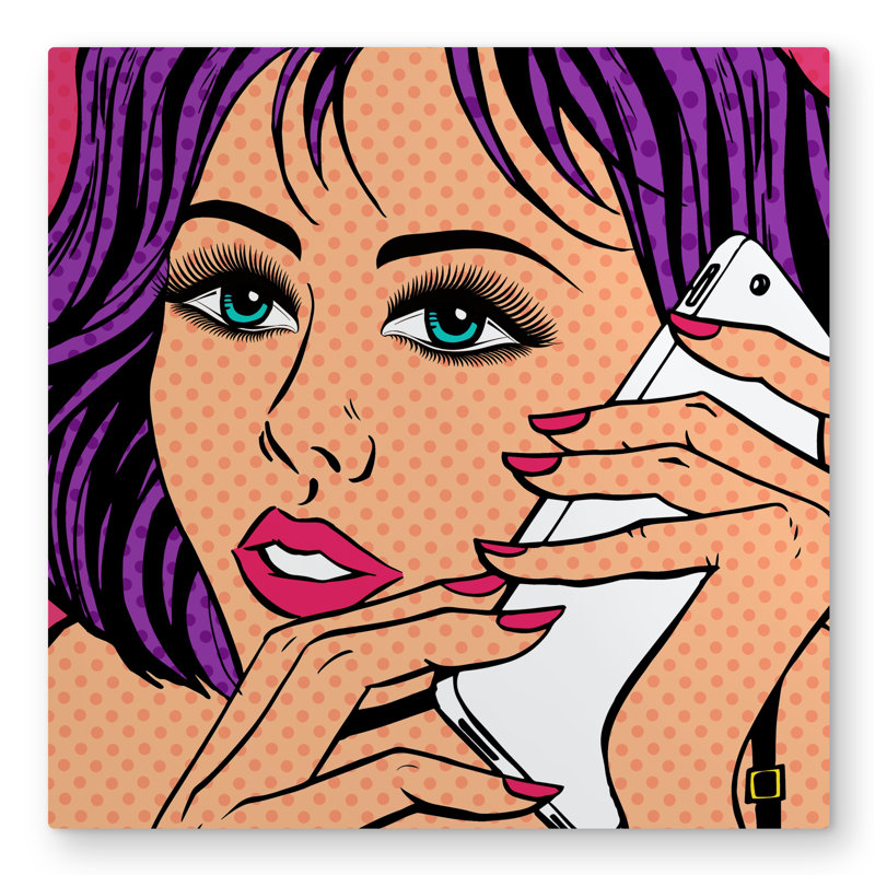 Pop Art Style Lady on Phone - Retro Metal Print for Home Decor