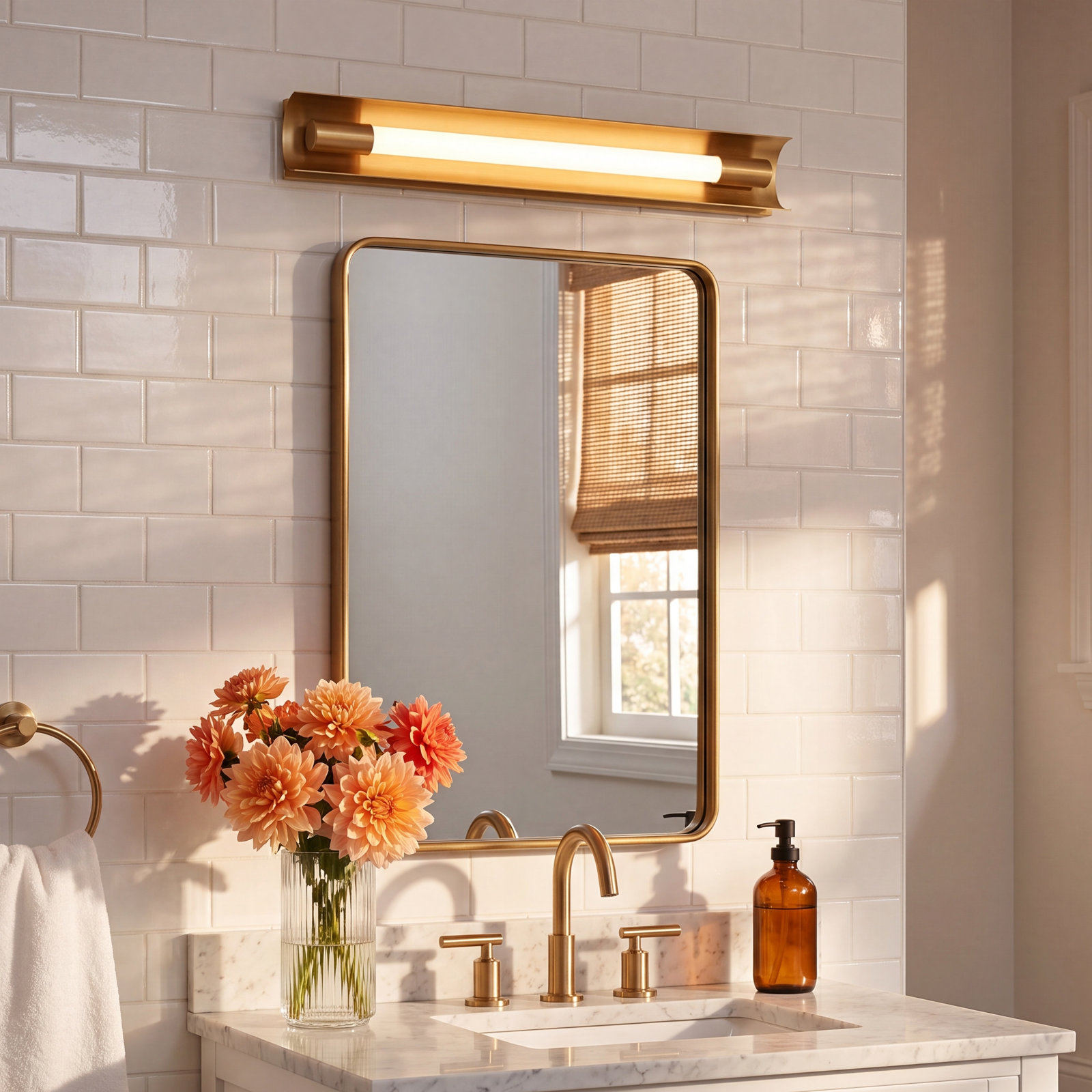 Single Dimmable LED Bath Bar, Burnished Brass