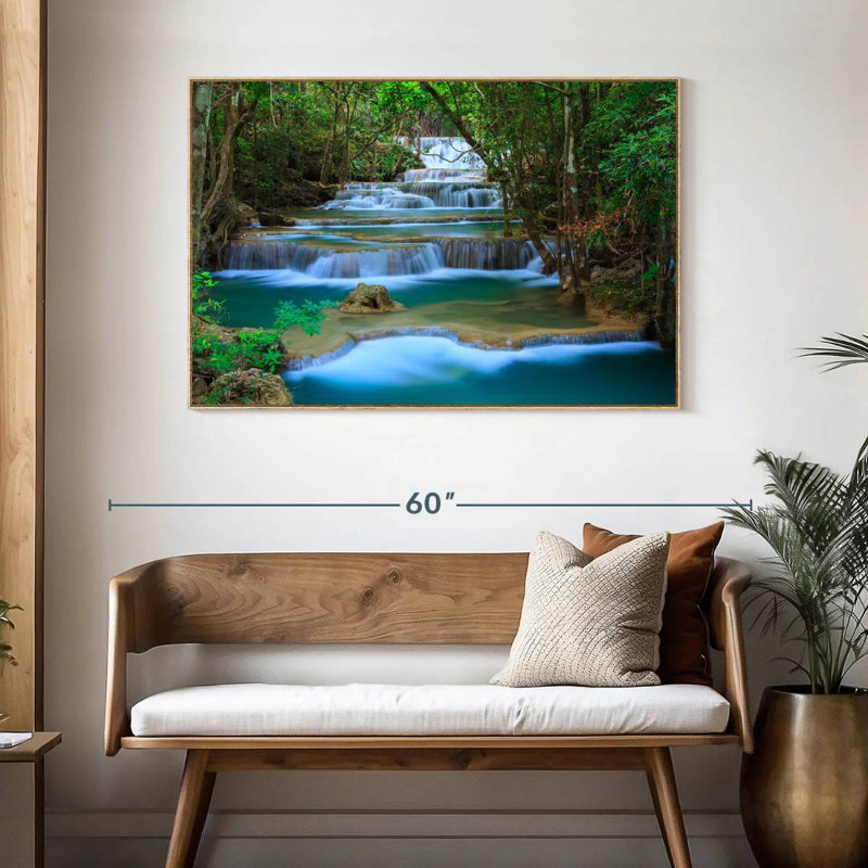 Cascade de la forêt de Kanchanaburi, Cadre flottant en bois naturel, 46 po x 31 po