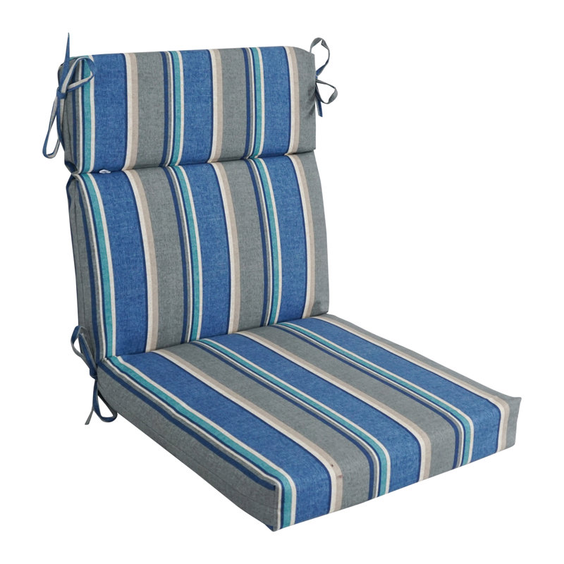 Outdoor Seat/Back Chair Cushion, 20" W x 20" D, Blue/Grey/Sovaro Denim Striped
