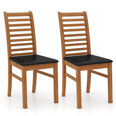 Modern Dining Chair Kitchen Chair with Rubber Wood Legs & Slatted Backrest 