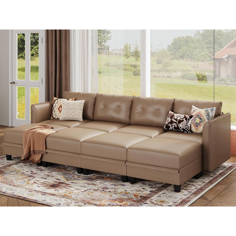 Canapé modulaire rembourré avec repose-pieds Zendajas, Mélange de polyester brun