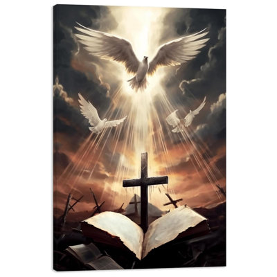 «Christian Bible», art mural sur toile, oiseau, croix de croix, affiche, reproduction de photo spirituelle chrétienne pour chambre à coucher, décor de salle à manger (œuvre d'art-02, 16 po x 24 po)