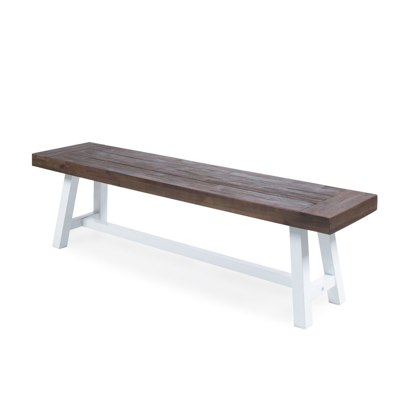 Eules 17.5" H x 63" W Solid Wood and Metal Outdoor Dining Bench, Sandblast Dark Brown/White Metal