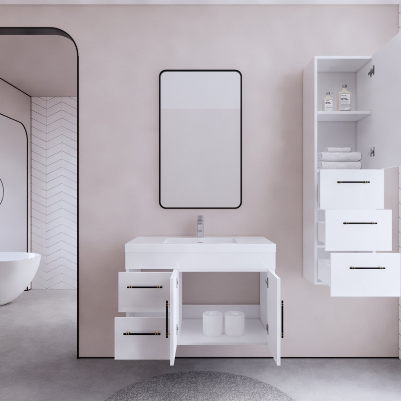 Ensemble de meuble-lavabo simple mural 35 po Hebersham, Blanc
