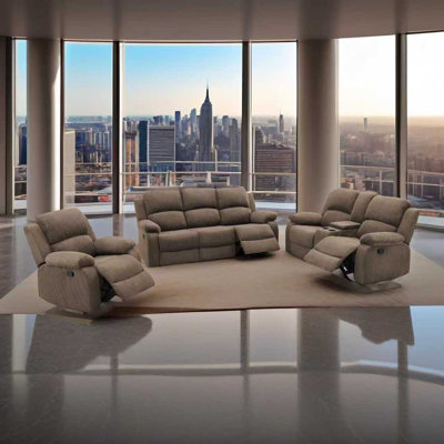 Ensemble de canapé inclinable 3 pièces en tissu brun