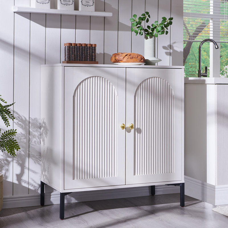 Buffet moderne cannelé avec rangement, Blanc, One piece, H 34 po x l 30,88 po x P 15,75 po