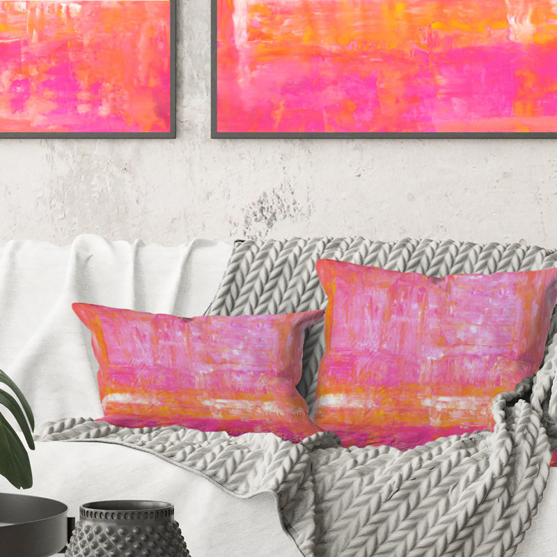 Rose et orange, art abstrait V - coussin imprimé moderne, H 18 po x l 18 po