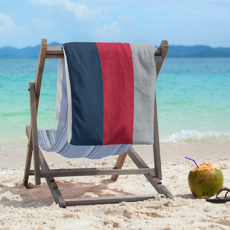 Cotton Blend Beach Towel, Red/Gray/Navy Blue