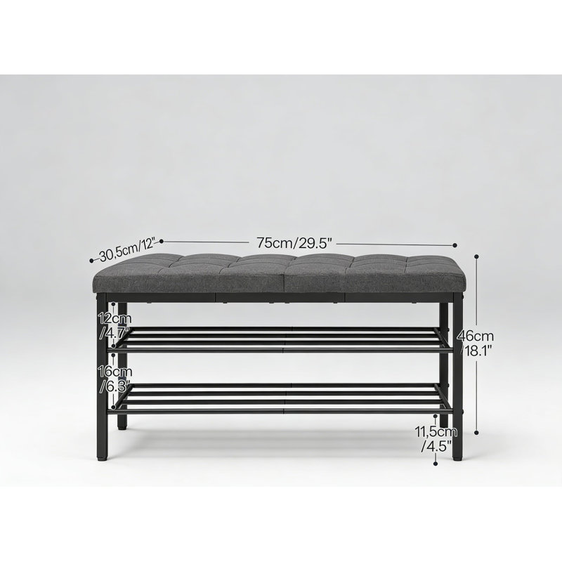 Shoe Bench With Cushioned Seat And Storage Shelf, Entryway Bench For Living Room, Bedroom, Or Hallway, Durable Metal Frame With Linen Upholstery