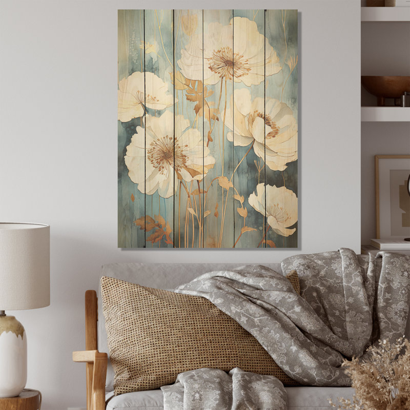 Vives teintes de renoncule I - Renoncule, art sur bois de pin naturel, H 32 po x l 24 po