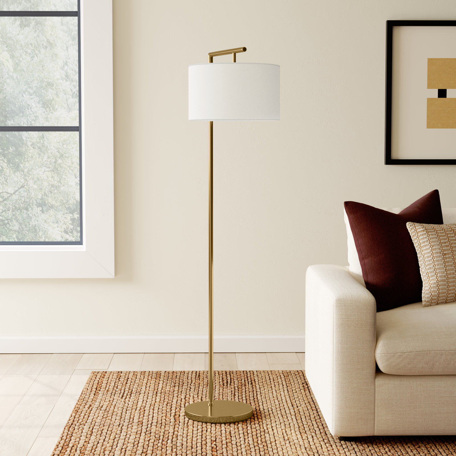 Montage 61" Smart-Enabled Floor Lamp, Pleated White, Gold
