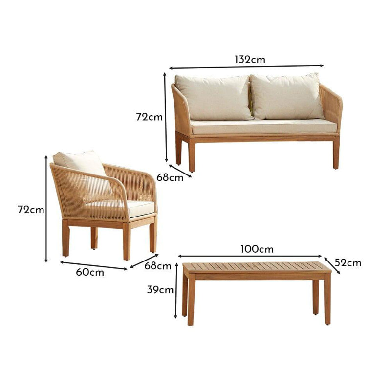 Alzamora Rope Conversation Set - Natural, Natural with Grey Umbrella