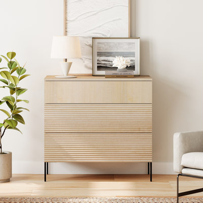 Union Rustic 31.5" Wood Accent Chest With Drawers, Modern Credenza Storage Cabinet With Reeded Design For Living Room, Kitchen, Dining Room, Hallway