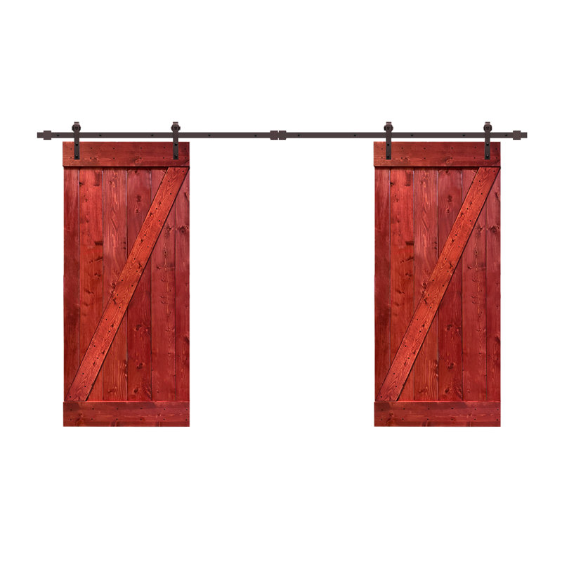 Porte de grange à panneaux et en métal avec trousse de quincaillerie d'installation, 36 po x 84 po, Rouge cerise