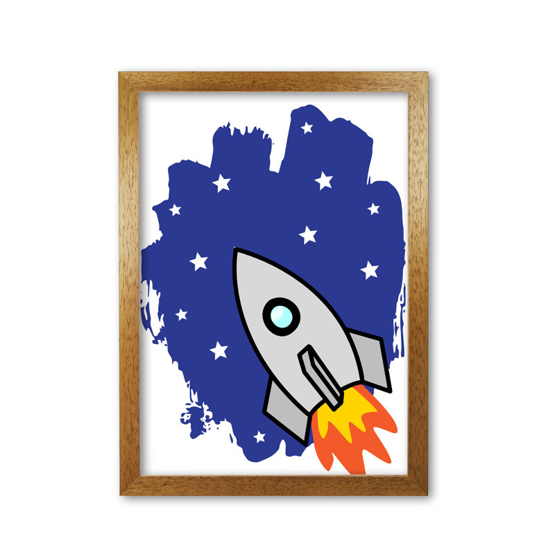 Space Rocket - Print, Honey Oak Frame, 85 cm H x 60 cm W x 5 cm D