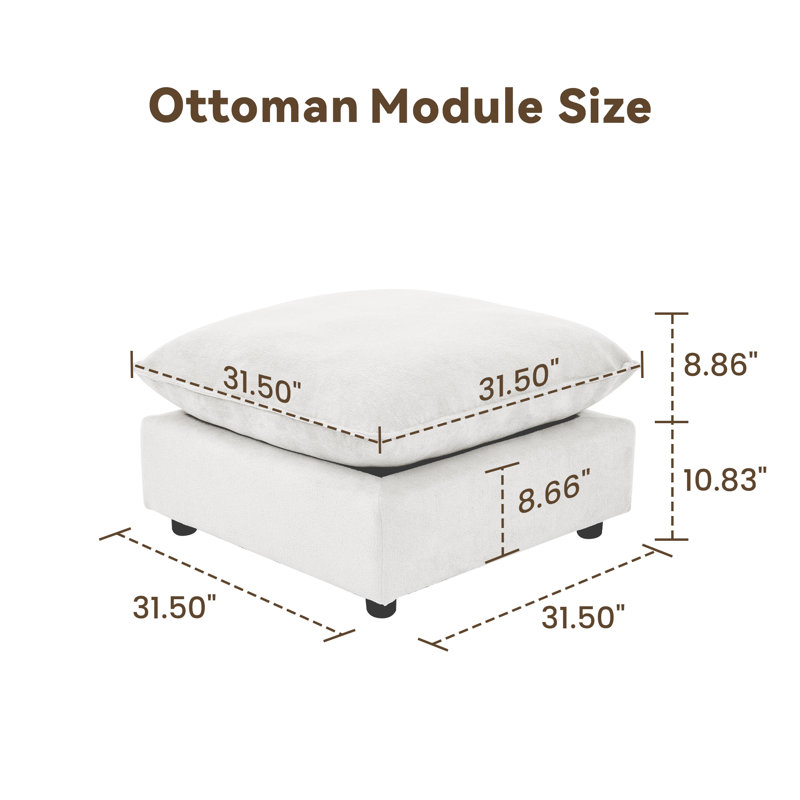 31.5“ Heffernan Ottoman Modular Sectional Sofa, White Chenille