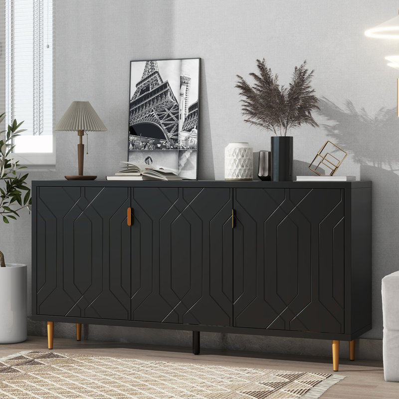 TV Stand With Doors&Adjustable Shelves, Black