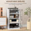 Support média moderne, 4 avec portes en verre trempé, tablettes réglables, gestion des câbles, armoire audio blanche pour récepteur et tuners, tablettes et gestion, frais