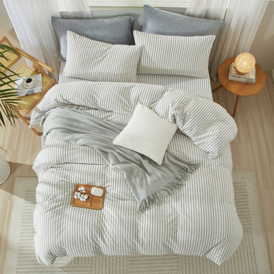LIFETOWN Jersey Knit Duvet Cover Set Nordic - Style Striped Knitted Bedding Set