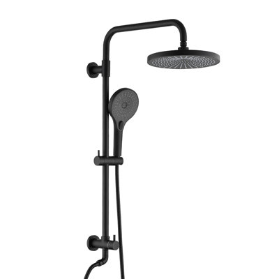 Matte Black Handheld Shower And 8" Rainfall Head - 3-Setting , Adjustable Slide Bar, Corrosion, Spray Holes, Swivel Spout, 59" Hose, Wall Mount System With & Corrosion Discoloration Resistance, 1.8