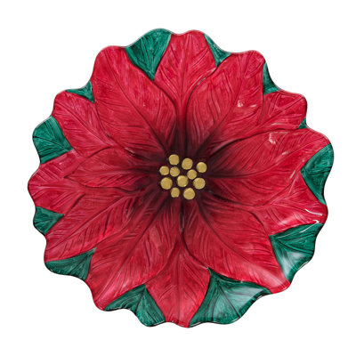 Assiette de Noël décorative en verre poinsettia