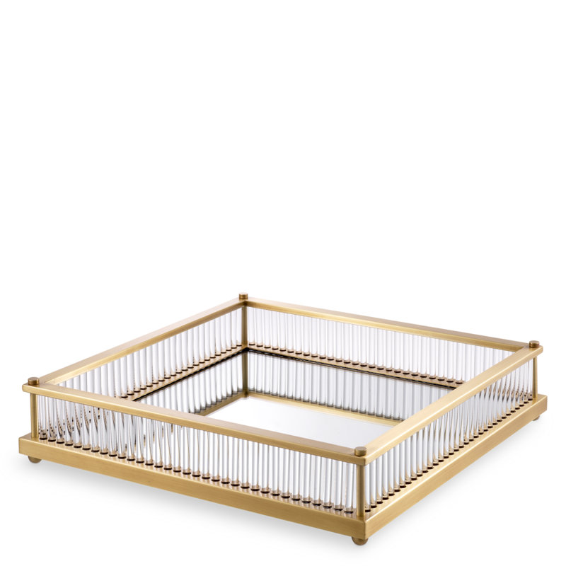 Cora Decorative Tray, Gold/Clear, 3.54" H x 11.22" W x 15.55" L