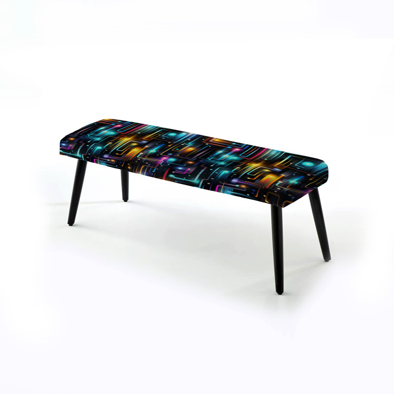 Neon Futuristic Cubic Mirage - Geometric Upholstered Black Bench