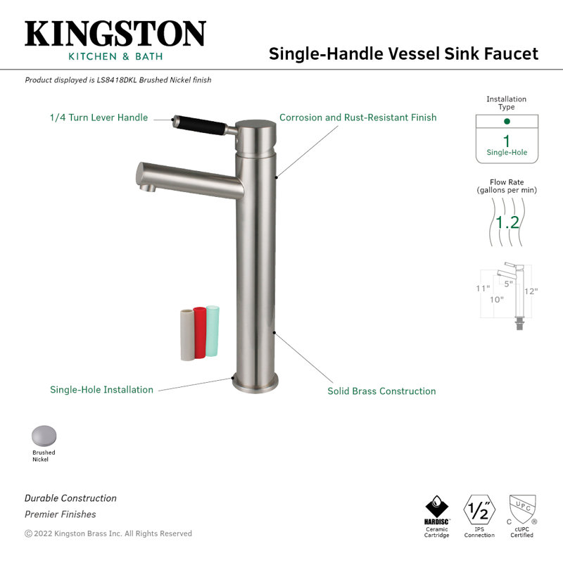 Robinet de lavabo vasque avec bonde Kaiser, Nickel brossé
