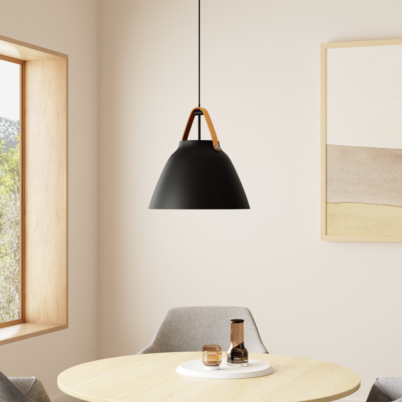 Gianni 1-Light Dome Single Pendant, 14.5" H x 14.25" W x 14.25" D, Tan Leather/Black