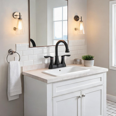 Matte Black Bathroom Faucet with Swivel Spout, Pop-Up Drain and Two Handle Design, Metal Construction