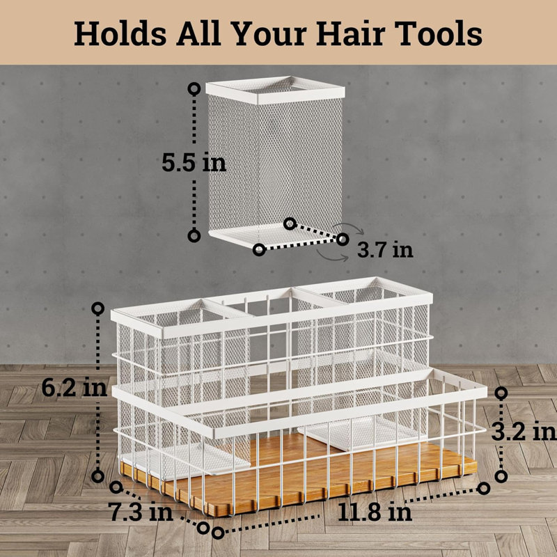 Hair Tool Organizer Countertop , Breathable Metal, Bamboo Hot Tools Organizer For Vanity , Hot Hair Tools Organizer Under Sink