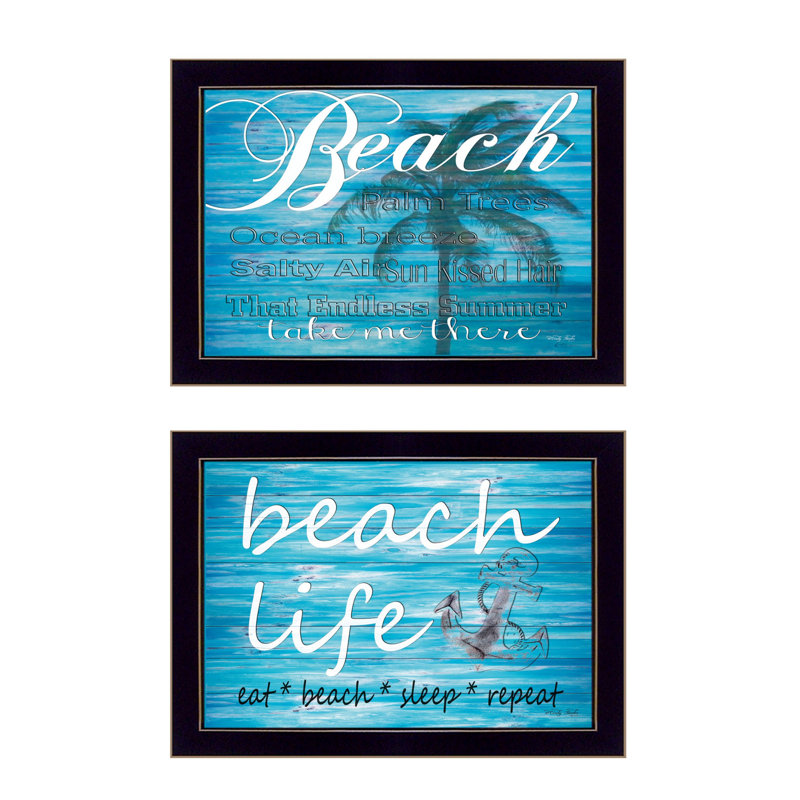 Ensemble de deux reproductions d'art sur la plage, Cadre noir