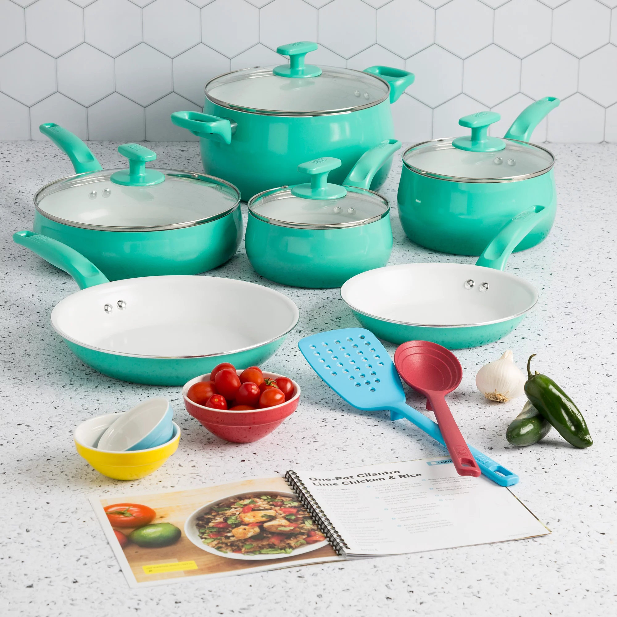 c&g home 18 - Piece Non-Stick Ceramic Cookware Set