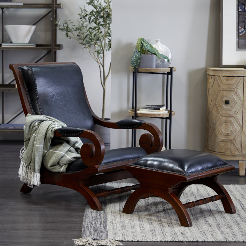 Fauteuil et repose-pieds Korey, Noir