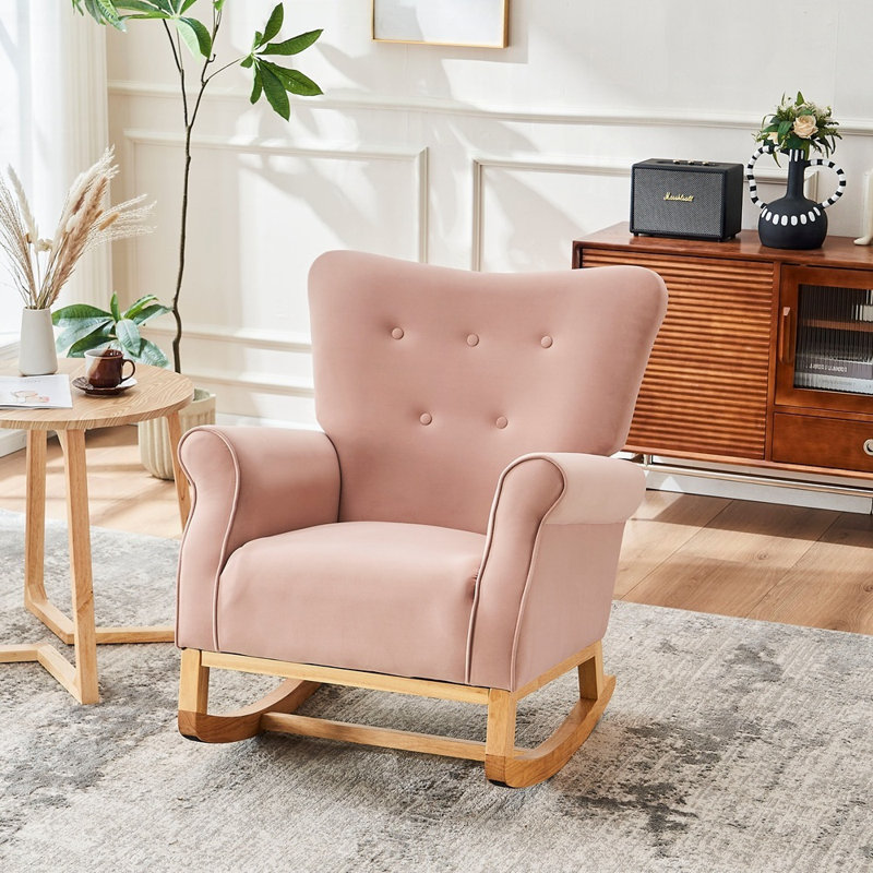 Chaise berçante en velours, Rose