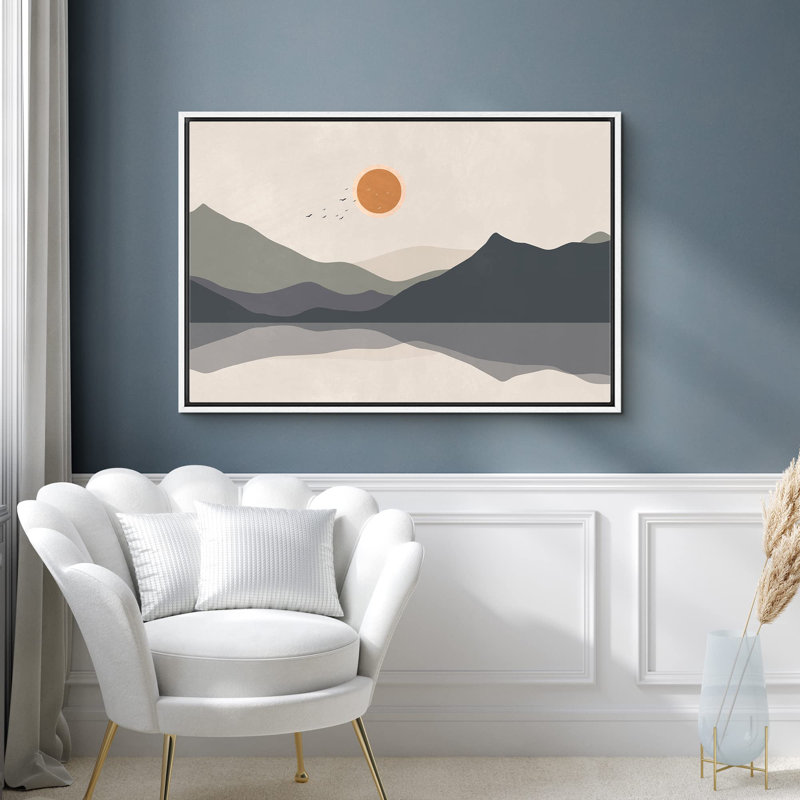 "Pastel Mountain Lake Reflection Nature Wilderness Illustration Modern Art Decor Boho Minimal" sur toile, Blanc