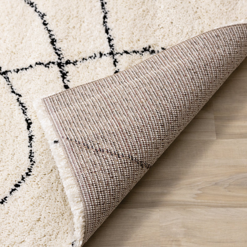 Rectangle Audeliz Abstract Machine Made Power Loom Polypropylene Area Rug in Cream, Rectangle 5'3" x 7'7"