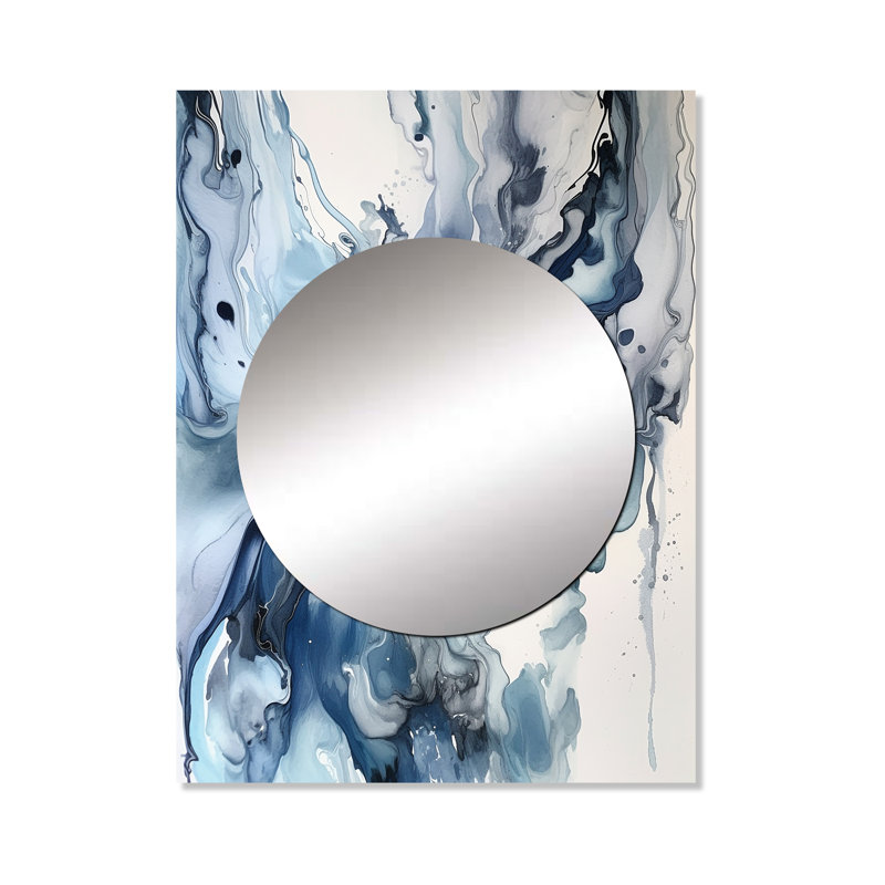 «Loubins Blue and Grey Ethereal Elixir II - Abstract Unique Wall Mirror, Blue Mirror, Printed Art en métal, 40 po x 30 po