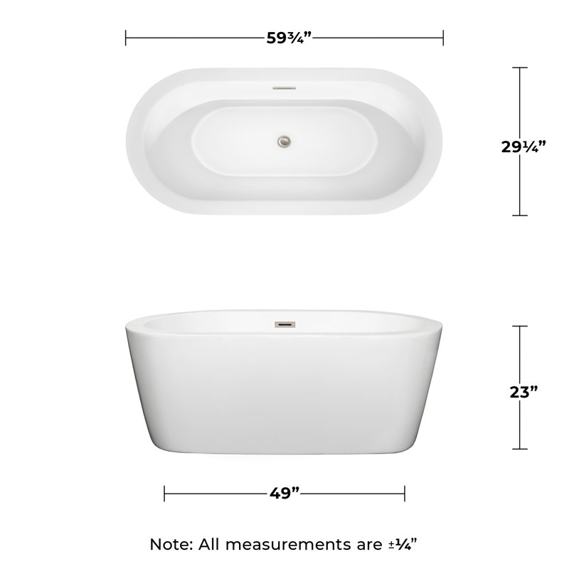 Mermaid 60'' x 29'' Soaking Acrylic Bathtub, White, Brushed Nickel