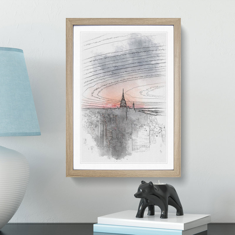 The Empire State in New York - Picture Frame Painting Print, Oak Framed, 87cm H x 62cm W x 2cm D