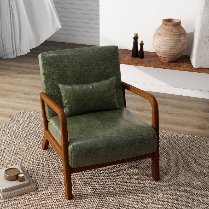 Jyrin 64.5Cm Wide Armchair, Chanton Hunter Green Faux Leather, Dark Brown Wood