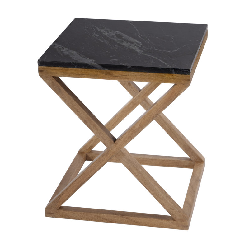 Braylon Marble & Wood End Table, Black/Walnut