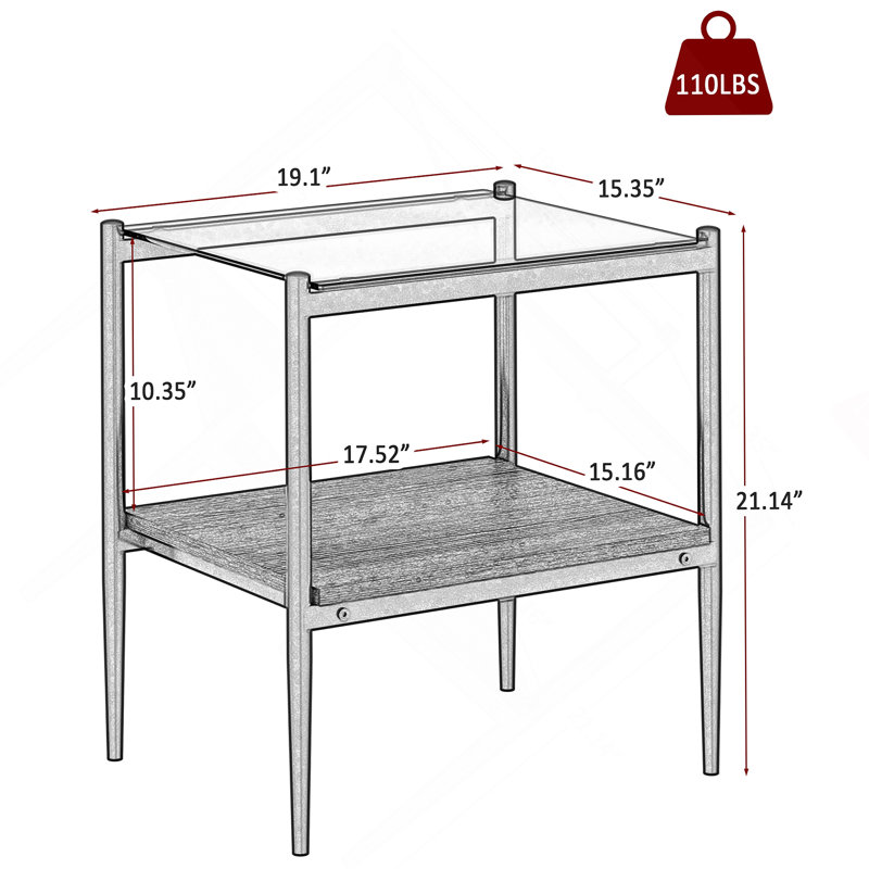 Coffee Table and End tables Set of 3, Tempered Glass Table with MDF layer, Modern Tables for Living Room , Gray Glass, Black