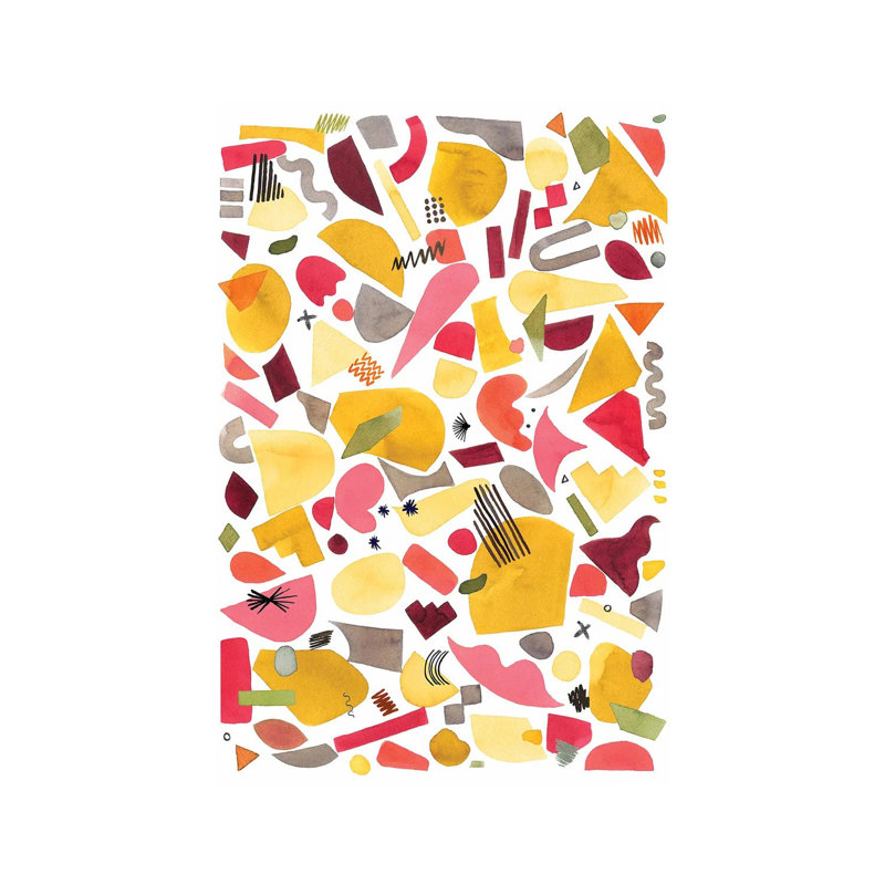 Geometric Pieces Red Yellow by Ninola Design - Wrapped Canvas Painting, 20.32 cm H x 30.48 cm W