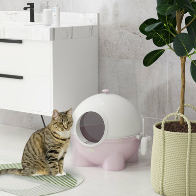 Large Cat Litter Box With Lid, Leaking Sand Pedal, Odor-, Pink, , 20.3" X 20" 19 Pink Hooded Box, Large, L W 19" H, Included
